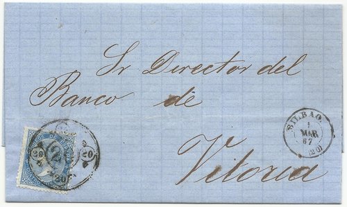 Carta Bilbao matasellos RC modificado 1/03/1867