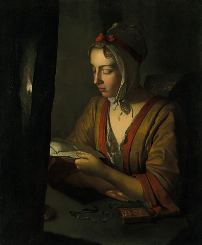 &quot;Anna Romana Wright leyendo a la luz de una vela&quot; (1795), por Joseph Wright de Derby. Óleo sobre lienzo, 76.2 x 63.5 cm
