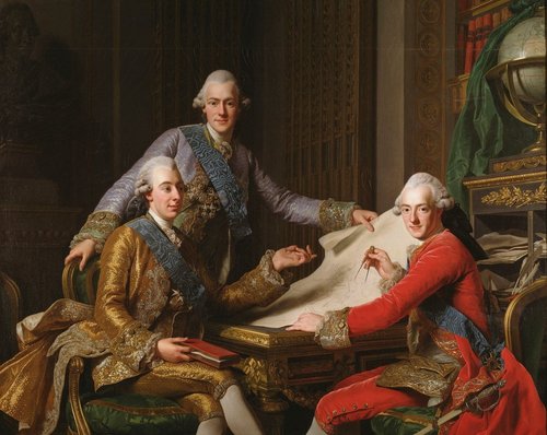 Retrato del rey Gustav III de Suecia y sus hermanos (1771), de Alexander Roslin. Óleo sobre lienzo, 162 x 203 cm