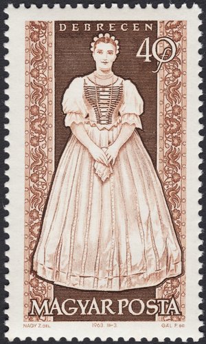 Mujer de Debrecen. Sello grabado por Ferenc Gál