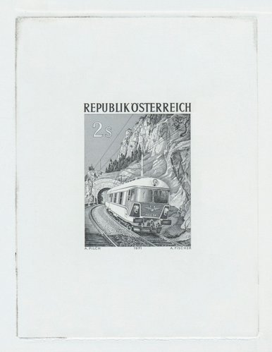 Prueba de grabado de Alfred Fischer para el sello de 1971 diseñado por Adalbert Pilch