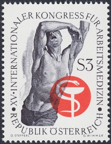 Austria, 1966, XV Congreso Internacional de Medicina del Trabajo celebrado en Viena. Diseño de Otto Stefferl y grabado de Georg Wimmer. Calcografía y huecograbado