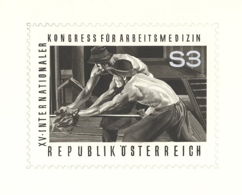 Propuesta descartada para este sello del Congreso de Medicina de 1966, pero que Stefferl ampliaría y terminaría grabando en un sello excepcional emitido por Austria en 1990
