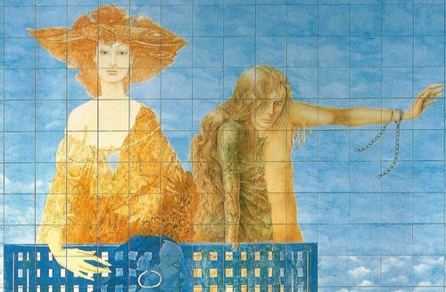 Parte de uno de los seis “Die Kontinente”, Australia, uno de los mosaicos monumentales de Helmut Leherb (1933-1997), en la Universidad de Economía de Viena (1992)