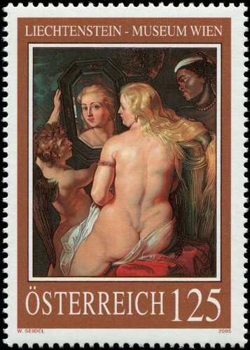 Austria, 2005, emisión conjunta con Liechtenstein. Rubens, “Venus ante el espejo”. Diseño y grabado de Wolfgang Seidel. Huecograbado y calcografía