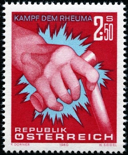 Austria, 1980, Lucha contra el reumatismo. Diseño de Ferdinand Dorner y grabado de Wolfgang Seidel. Huecograbado y calcografía