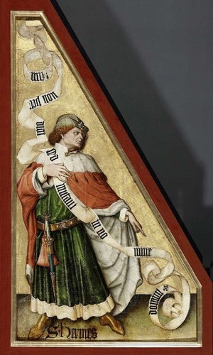 San Hermes, en un políptico de Conrad Laib, alrededor de 1449.  Témpera sobre madera de abeto