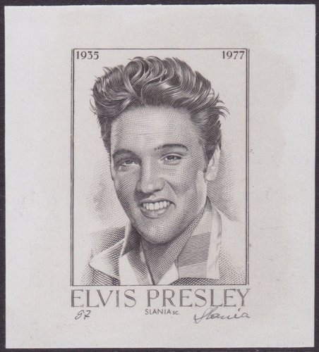 Viñeta de 1997 de Elvis Presley grabada por Czeslaw Slania
