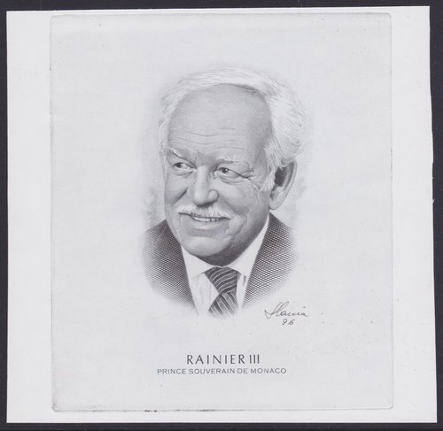 Retrato a buril de Rainiero III, realizado por Slania en 1996