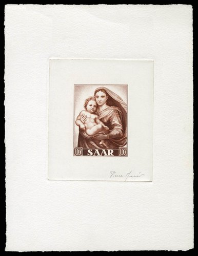 Prueba de artista firmada por Pierre Munier del sello de Saar (1956)