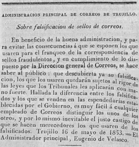 032 Boletín oficial de la provincia de Cáceres - 1853 Mayo 23 SELLOS FALSOS TRUJILLO.jpg