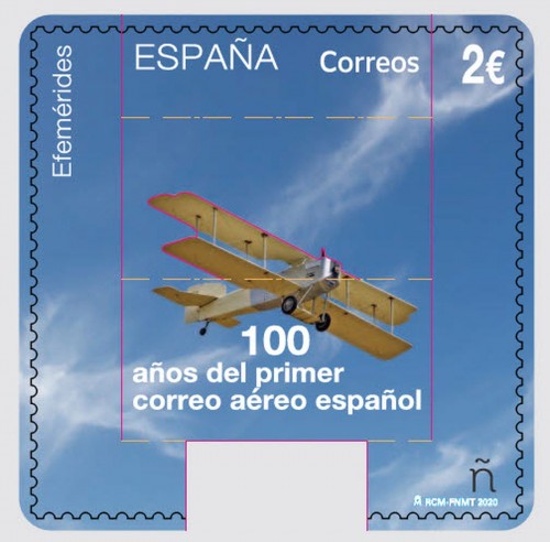 2020-06-30. Efemérides. 100 años del primer correo aéreo español. 1.ª hoja. Boceto. Baja.jpg