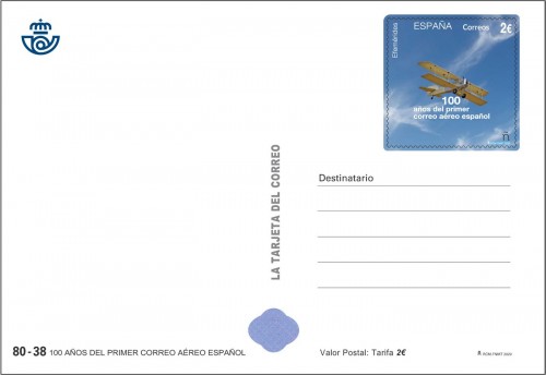 2020-06-30. Efemérides. 100 años del primer correo aéreo español. Tarjeta prefranqueda. Anverso. Boceto. Baja.jpg
