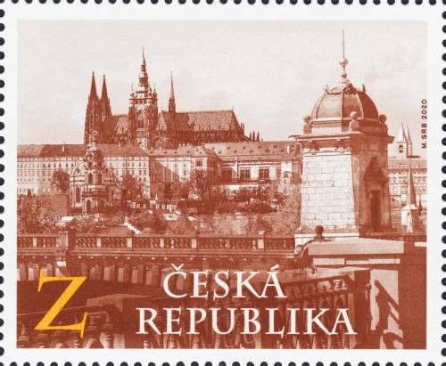 República Checa, 2020, Vista del Castillo de Praga desde el Teatro Nacional. Sello diseñado por Martin Srb. Impresión en offset