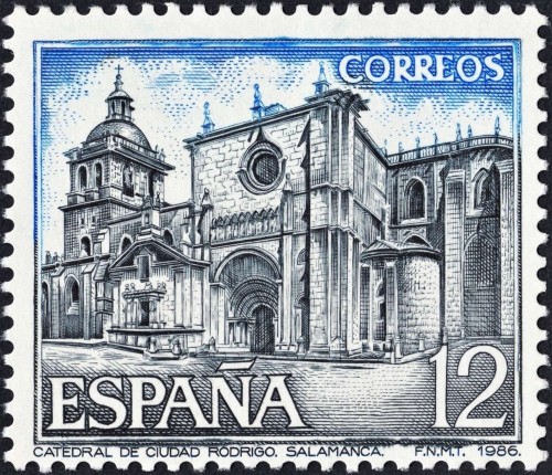 España, 1986, Catedral de Ciudad Rodrigo (Salamanca). Sello grabado por Antonino Sánchez. Impresión en calcografía