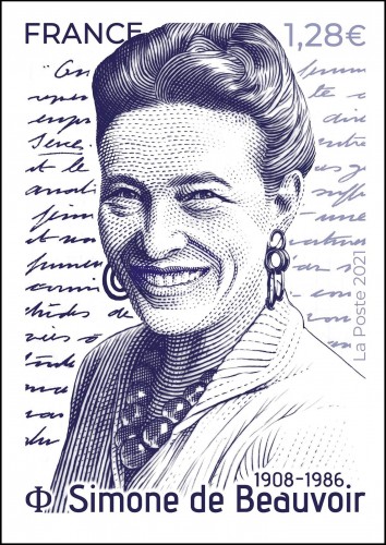 Diseño original digitalizado del sello de Simone de Beauvoir que saldrá en Francia el próximo 8 de marzo, obra de Sophie Beaujard y que será calcográfico