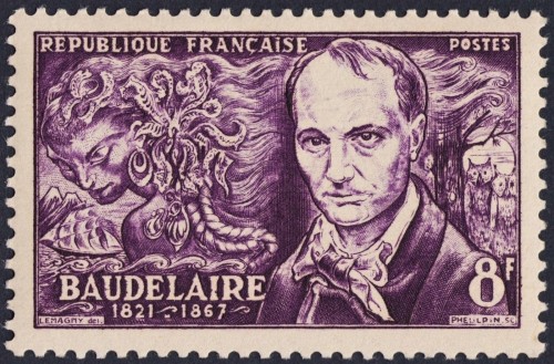 Francia, 1951, Charles Baudelaire. Sello diseñado por Paul Pierre Lemagny y grabado por Jean Pheulpin. Impresión en calcografía