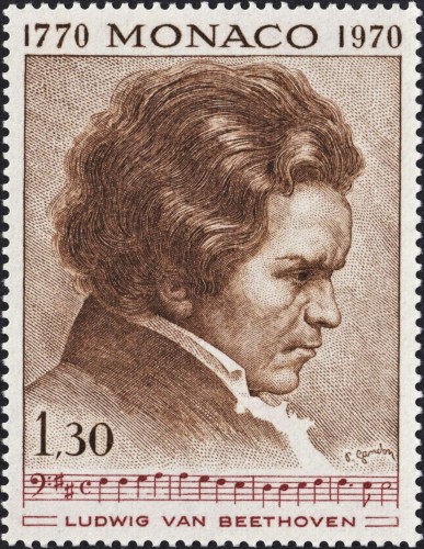 Mónaco, 1970; Ludwig van Beethoven. Sello diseñado y grabado por Pierre Gandon. Impresión en calcografía