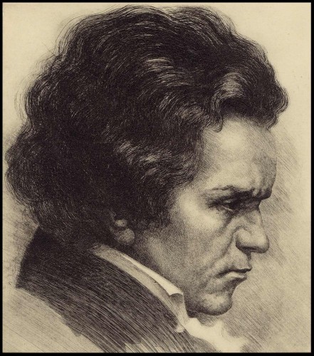 Retrato al aguafuerte de Beethoven, obra de Pierre Gandon