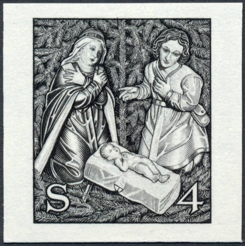 Prueba de impresión de la parte calcográfica del sello (negro), la aportación a buril de Seidel