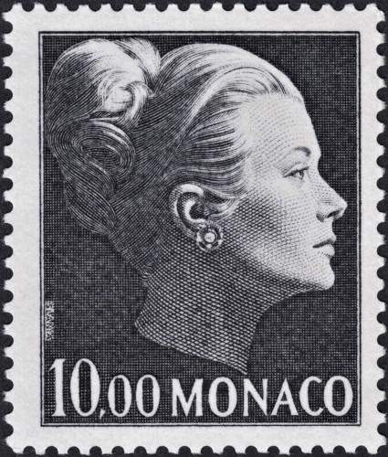 Mónaco, 1983; Homenaje a Grace Kelly. Sello diseñado y grabado por Czeslaw Slania. Impresión en calcografía