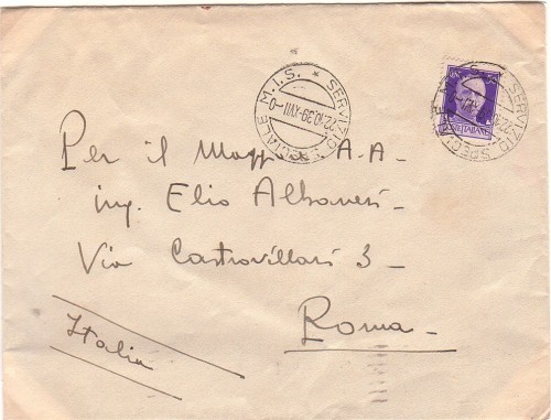 22 de octubre de 1939, Carta de Madrid a Roma con fechador  M.I.S. y franqueo de 0,50 liras, correspondiente a un porte normal.