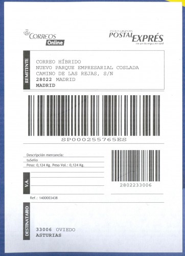 Etiqueta auxiliar. Correos online. Postal Exprés. 2014-12-12. Baja.jpg