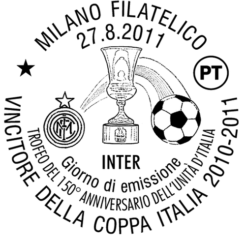 FC INTERNAZIONALE. Matasellos de 1º Día de Milano. 27 de Agosto de 2011.