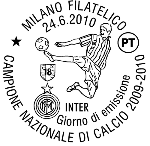 FC INTERNAZIONALE. Matasellos de 1º Día de Milano. 24 de Junio de 2010.