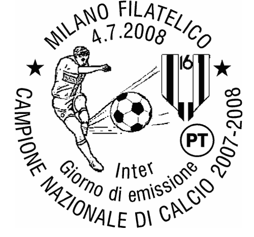 FC INTERNAZIONALE. Matasellos de 1º Día de Milano. 4 de Julio de 2008.