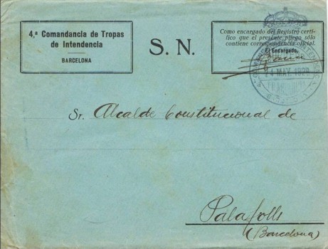 BARCELONA, 4ª Comandancia Intendencia 1929